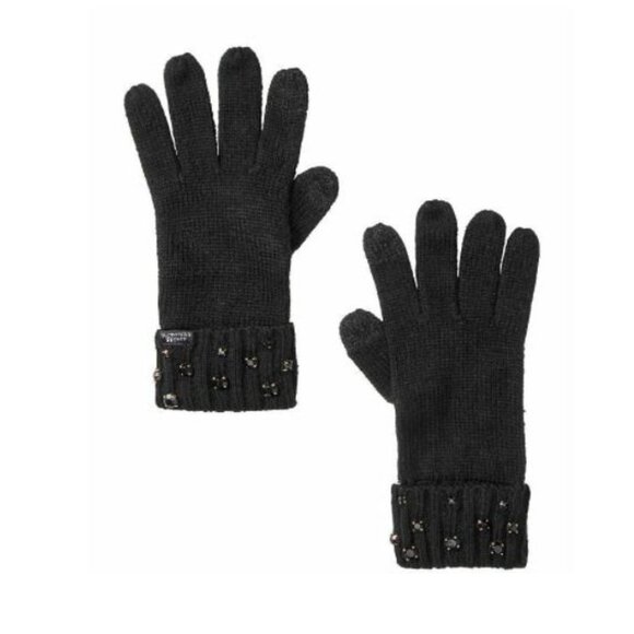 🧤Womens Gloves Victoria's Secret BLING GEM SPARKLE KNIT SOFT MITTENS GLAM Black - Picture 1 of 5